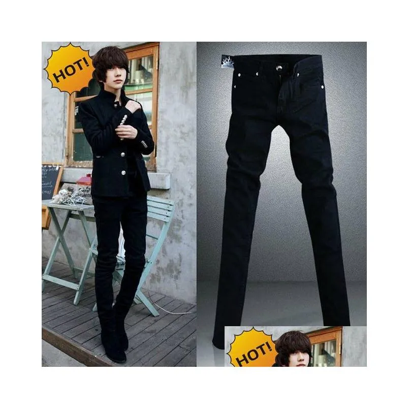black micro elastic skinny jeans men teenagers casual pencil pants cotton thin boy handsome hip hop trousers 28-34