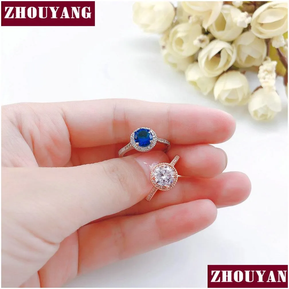 wedding ring for women simple style blue cubic zirconia rose gold sliver color party gift fashion jewelry r781 r782