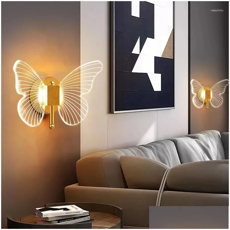 wall lamps butterfly creative led light bedroom bedside aisle stair home decor lighting fixtures