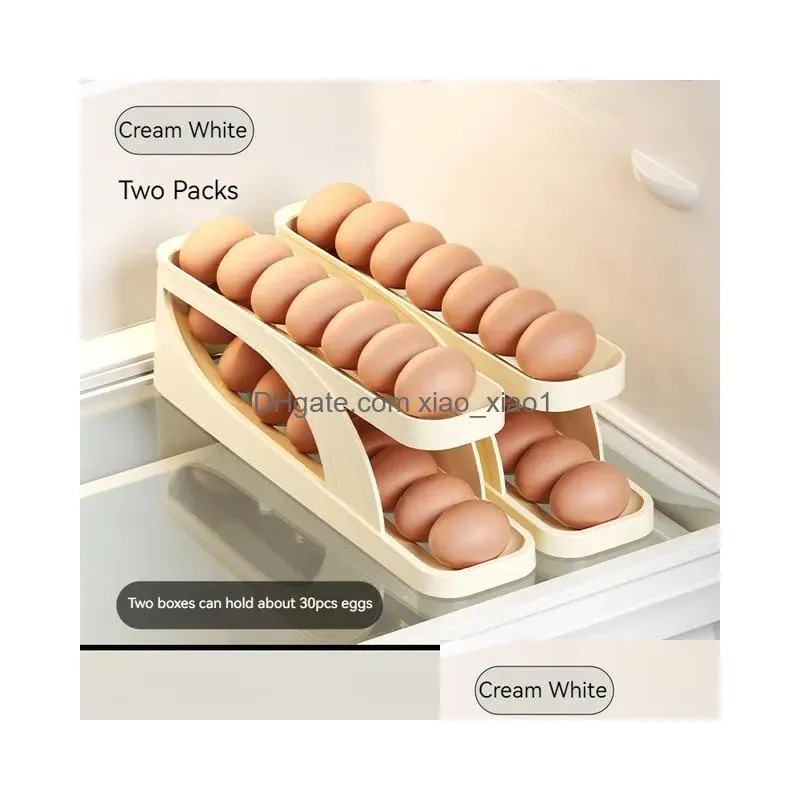 storage bottles egg box automatic rolling kitchen refrigerator organizer transparent container plastic holder tray