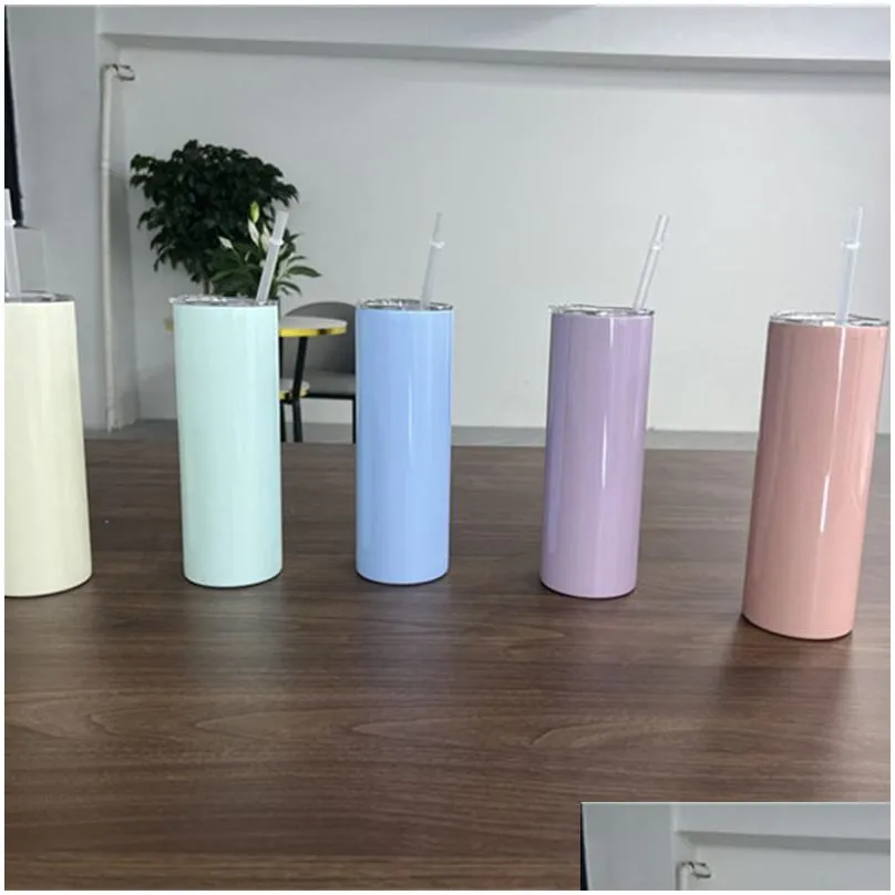 wholesale 20oz sublimation skinny straight tumblers colorful blank stainless steel water bottles double insulated heat transfer cups glasses mugs