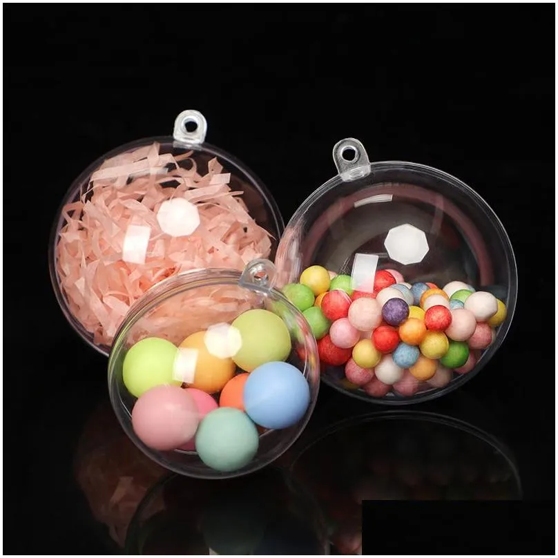 50pcs clear fillable candy box christmas bauble xmas tree ball ornament gift present boxes can open container for home decor