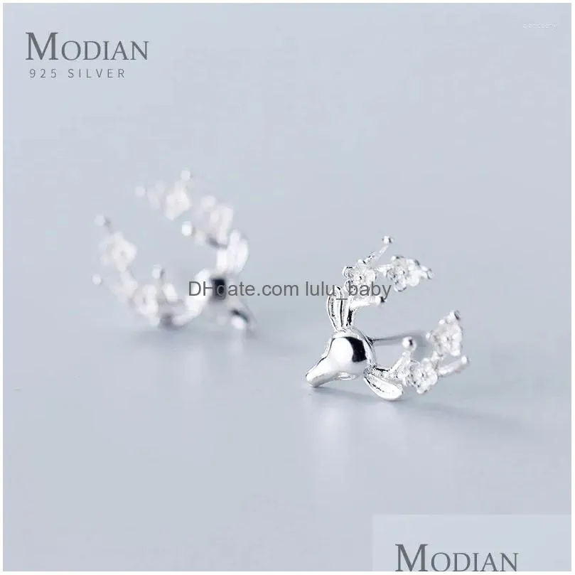 stud earrings modian fantastic cute deer flower for women real sterling silver 925 jewelry fashion tiny charm party earring