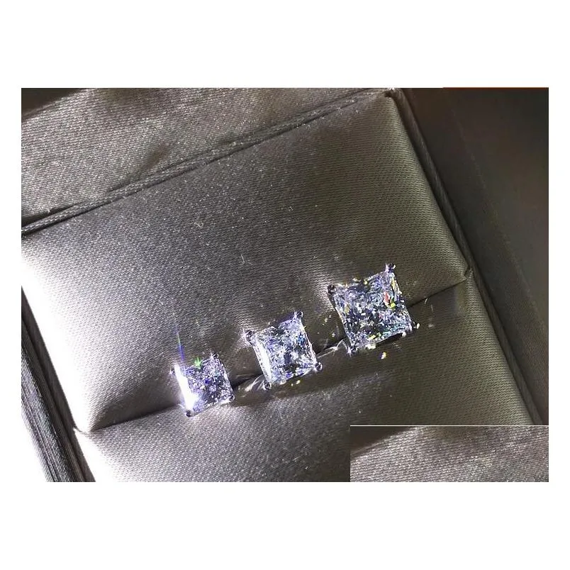 8mm 10mm women men unisex square cz diamond sterling silver s925 wedding post earrings cz size 2carat 4carat for boys girls