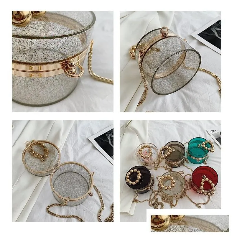 evening bags fashion transparent round women shoulder design clear pvc handbags luxury chain beading crossbody bag lady small purse