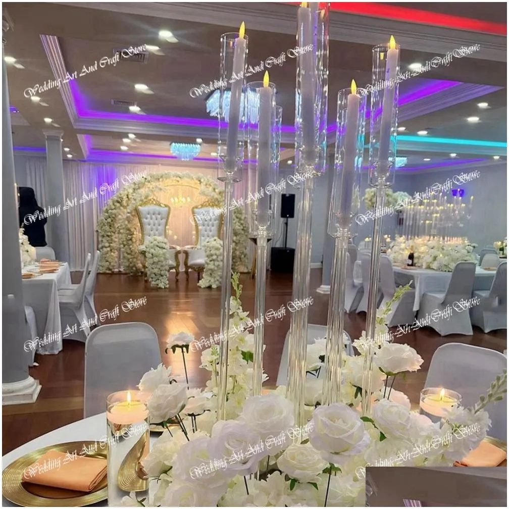 clear acrylic table flower stand wedding centerpiece cylinder clear acrylic 9 heads candelabra for wedding hall hotel restaurant flowers shaped wedding