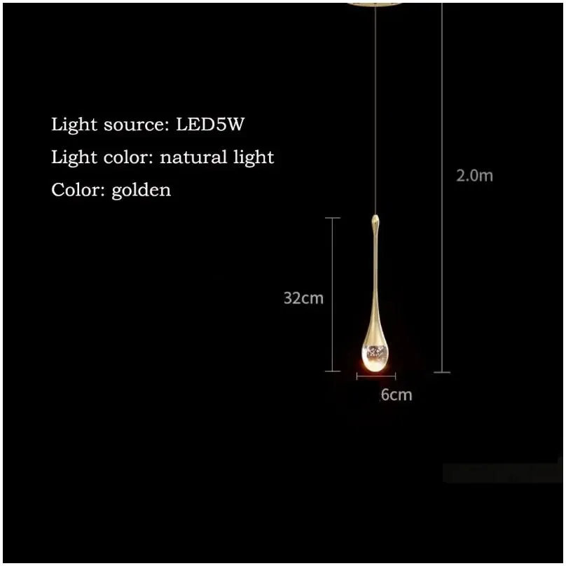 Pendant Lamps Small Gold Powder Drop Bedside Chandelier Light Luxury Minimalist Tv Background Wall Showcase Bar Crystal Delivery Lig Dh1J8
