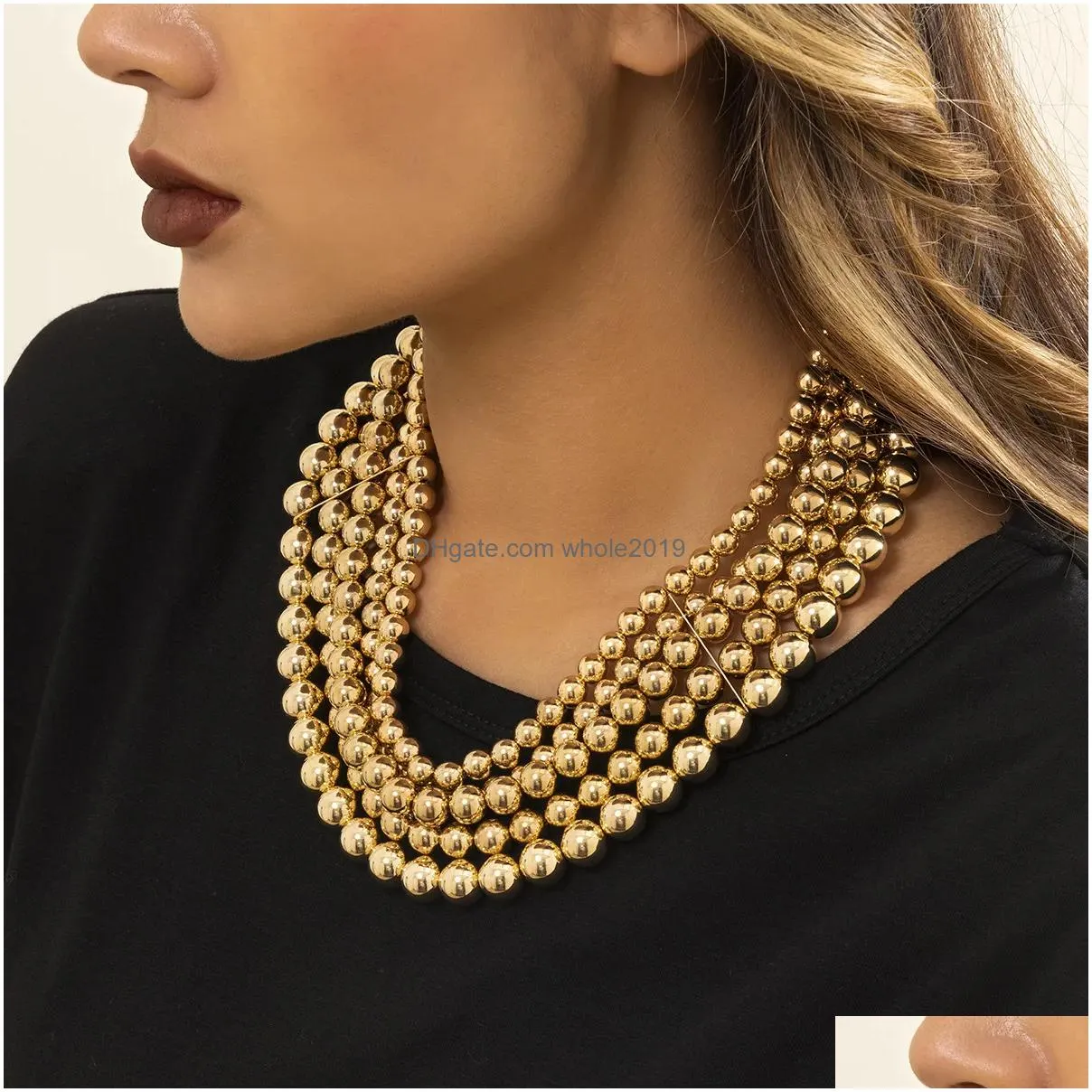 beaded necklaces exaggerated layered beads chain choker necklace for women hiphop big ball fashion jewelry 220929