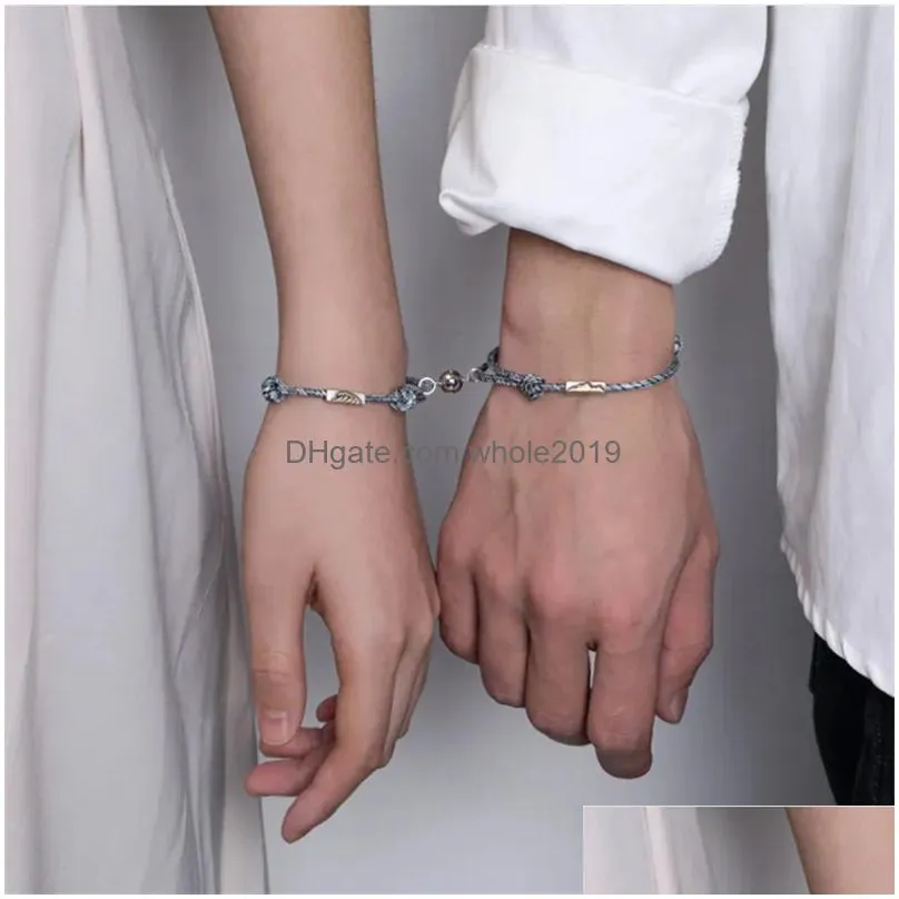 uglyless 1pair lovers infinity bracelets adjustable rope chain bracelet for couples 925 silver mountain wave bead magnet jewelry