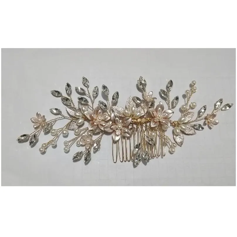 hair clips bride wedding combs handmade flower hairpins side rhinestone headpiece artificial pearl jewelry accessories