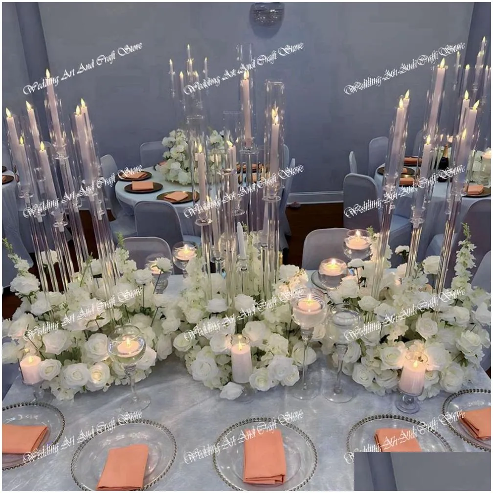 clear acrylic table flower stand wedding centerpiece cylinder clear acrylic 9 heads candelabra for wedding hall hotel restaurant flowers shaped wedding