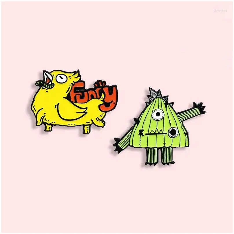 brooches xedz funny chicken metal enamel brooch one-eyed cactus unique fun lapel backpack animal plant jewelry accessories gift