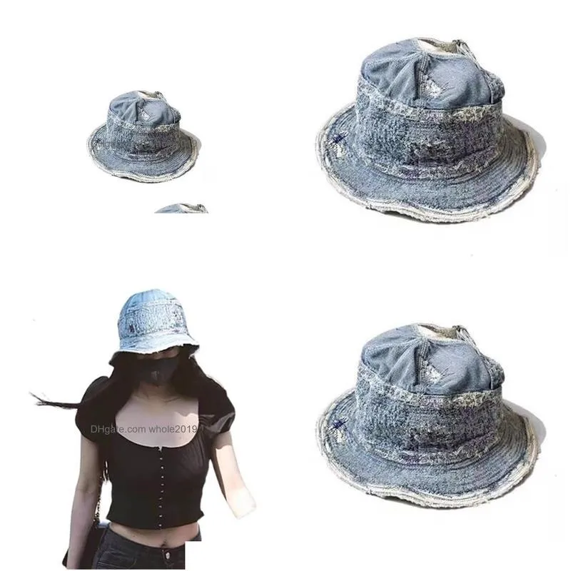 wide brim hats bucket kapital 2023 old man with sea erosion fisherman denim retro visor hat mz114 230823