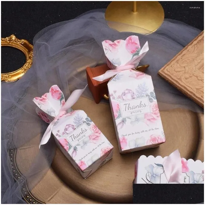 gift wrap 10pcs creative wedding favor box with pearl ribbon paper packaging boxes party decor chocolate candy