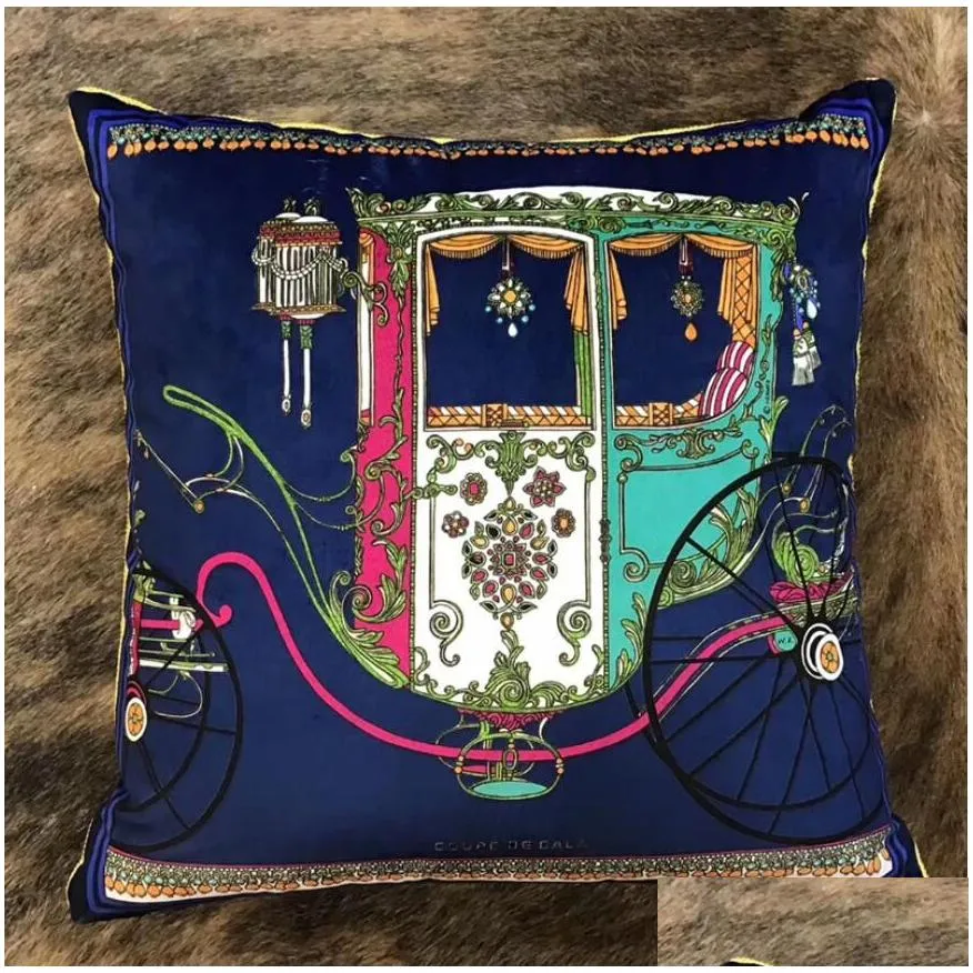 luxury 45x45cm pillow case cover with tassel super soft velvet double-sided printing carriage sign horse designer sofa cushion covers pillowcase