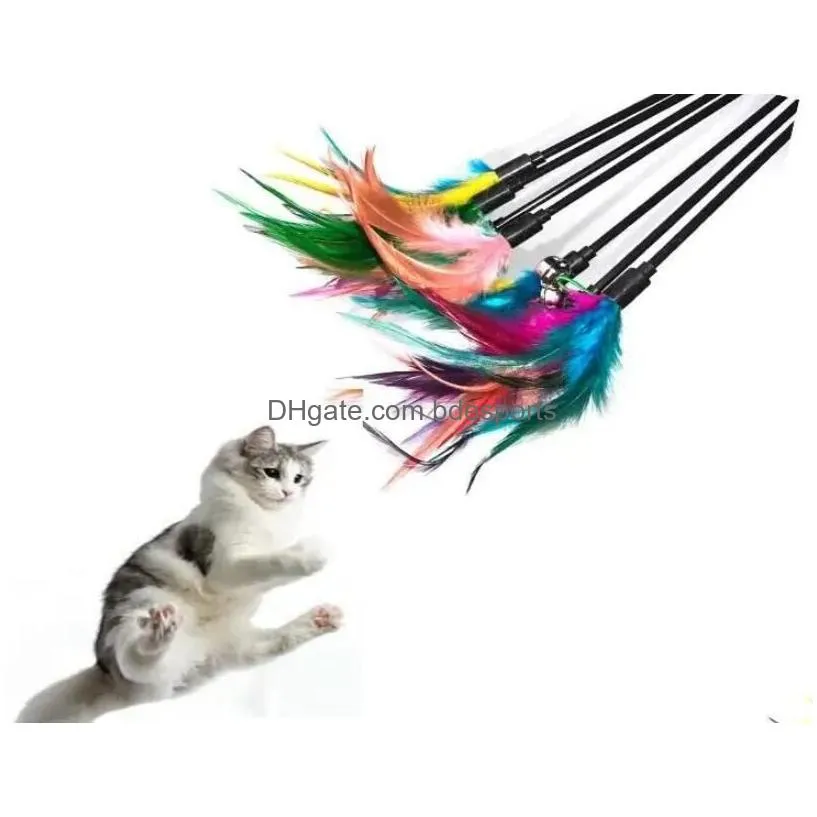 300pcs cat toys feather wand kitten cat teaser turkey feather interactive stick toy wire chaser wand mixed colors