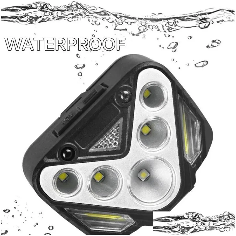 headlamps wave sensing headlamp smart led mini headlight type-c usb charging head lamp waterproof for camping night fishing running