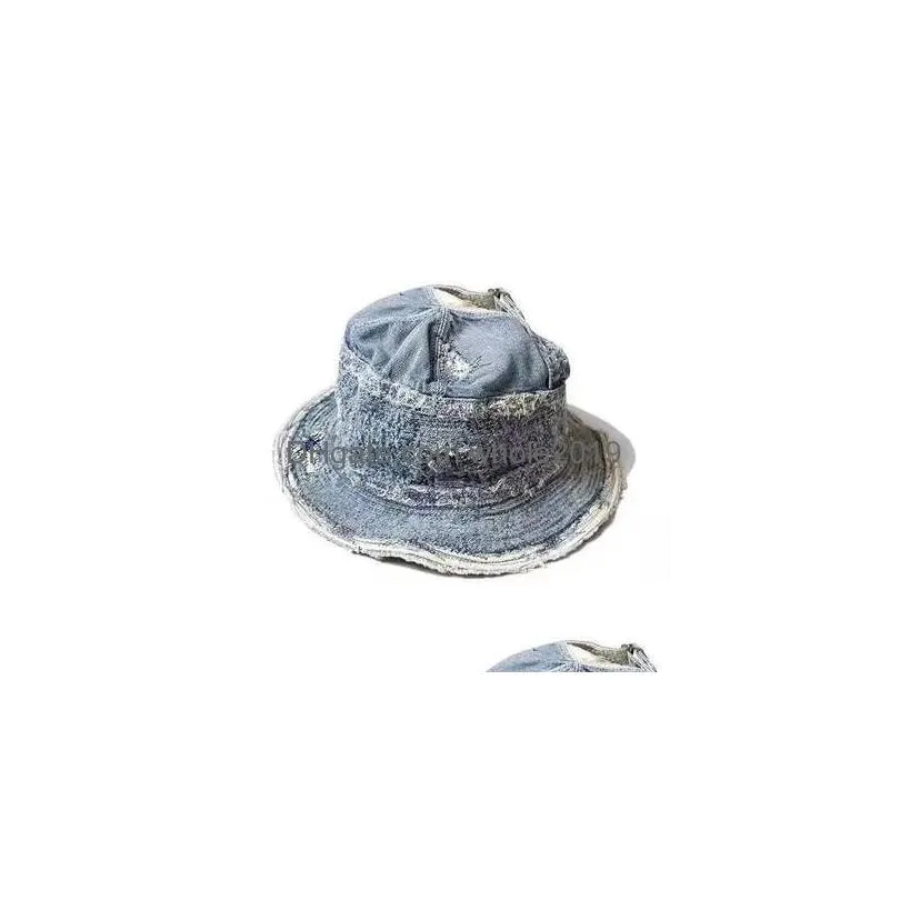 wide brim hats bucket kapital 2023 old man with sea erosion fisherman denim retro visor hat mz114 230823