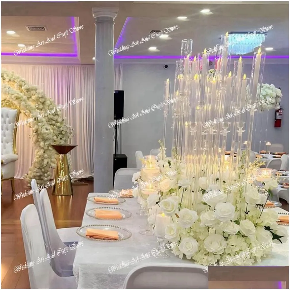 clear acrylic table flower stand wedding centerpiece cylinder clear acrylic 9 heads candelabra for wedding hall hotel restaurant flowers shaped wedding