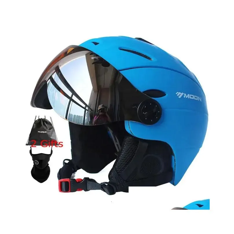 moon professional halfcovered ski helmet integrallymolded sports man women snow skiing snowboard helmets with goggles visor 240124