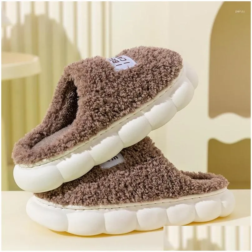 slippers household warm korean trend men winter plush indoor home thick sole soft couple anti slip durable cotton shoes