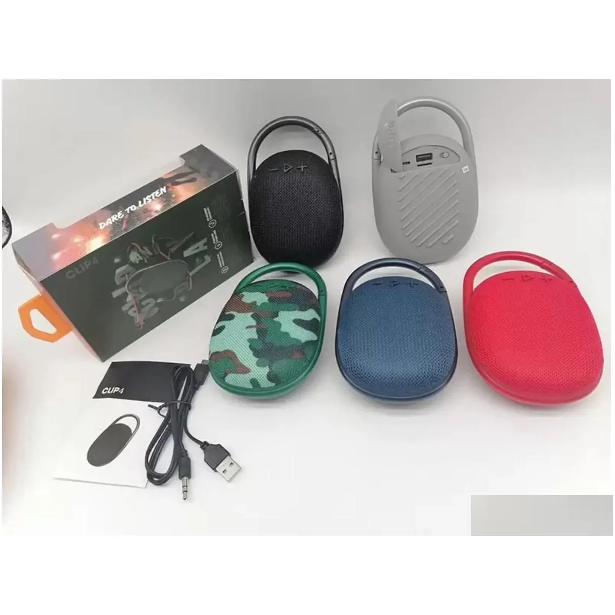 clip4 mini wireless bluetooth speaker portable outdoor sports audio double horn speakers with gift retail box 5colors with logo