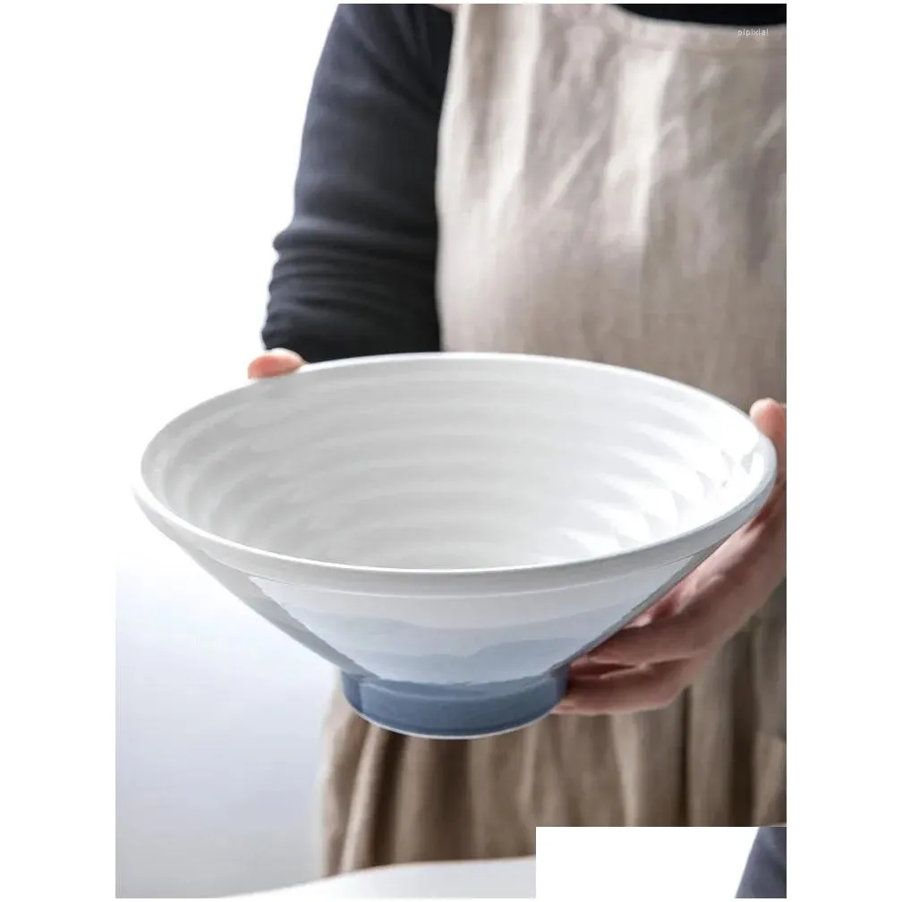 bowls ceramic ramen noodle bowl blue gradient soup fruit salad kitchen household dinnerware