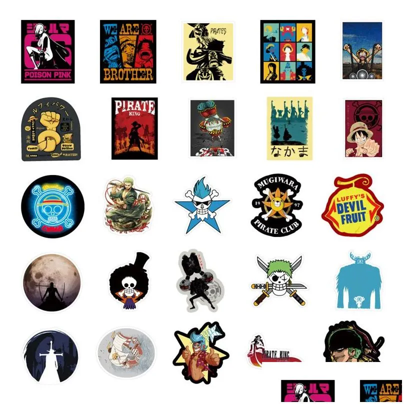 50pcs one piece stickers monkey d. luffy animation graffiti kids toy skateboard car motorcycle bicycle sticker decals wholesale