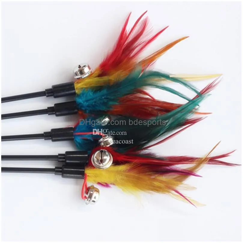 300pcs cat toys feather wand kitten cat teaser turkey feather interactive stick toy wire chaser wand mixed colors