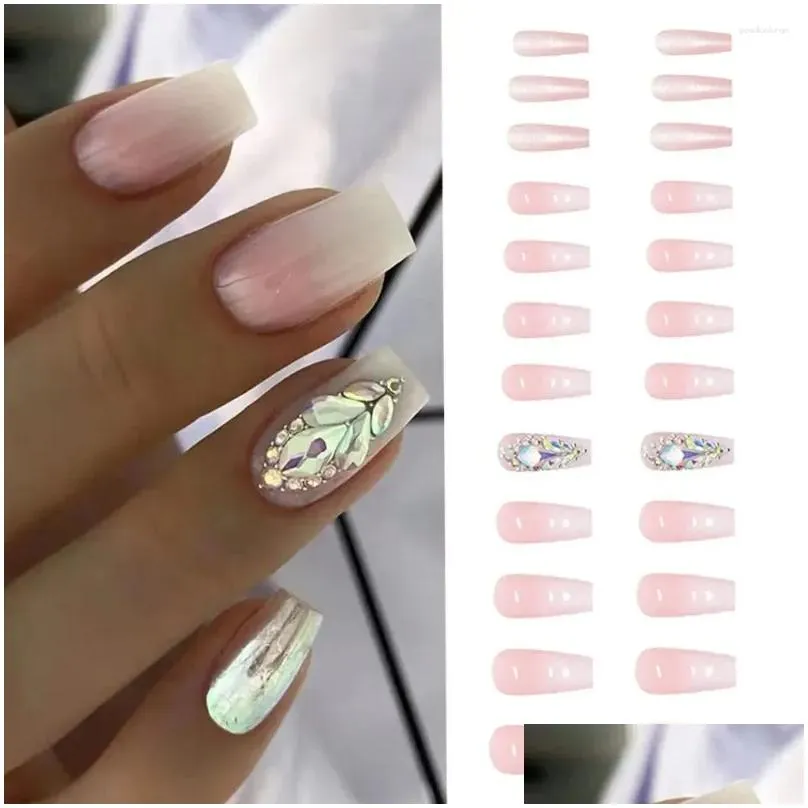 false nails 24pcs detachable full cover diy ballerina fake long french crystal