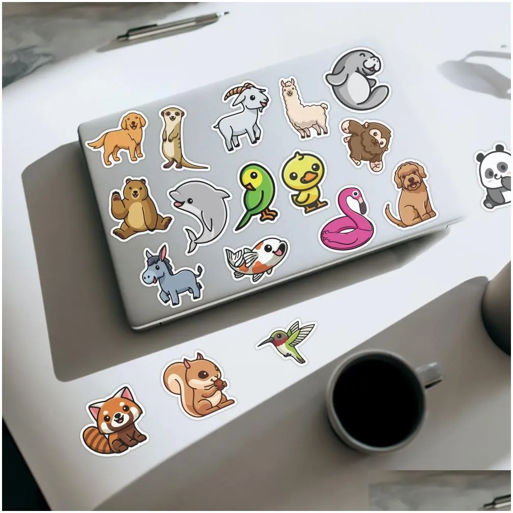 waterproof sticker 50/100 pcs kawaii cute pets animal stickers for kids girls stationary scrapbooking skateboard mixed random cartoon vinyl decals car