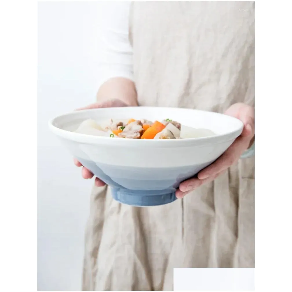 bowls ceramic ramen noodle bowl blue gradient soup fruit salad kitchen household dinnerware