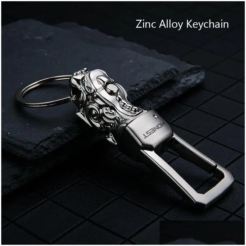 luxury brave troops car key chain prosperous fortune cowhide leather rope metal keyring lucky buckle gift auto key pendant gold