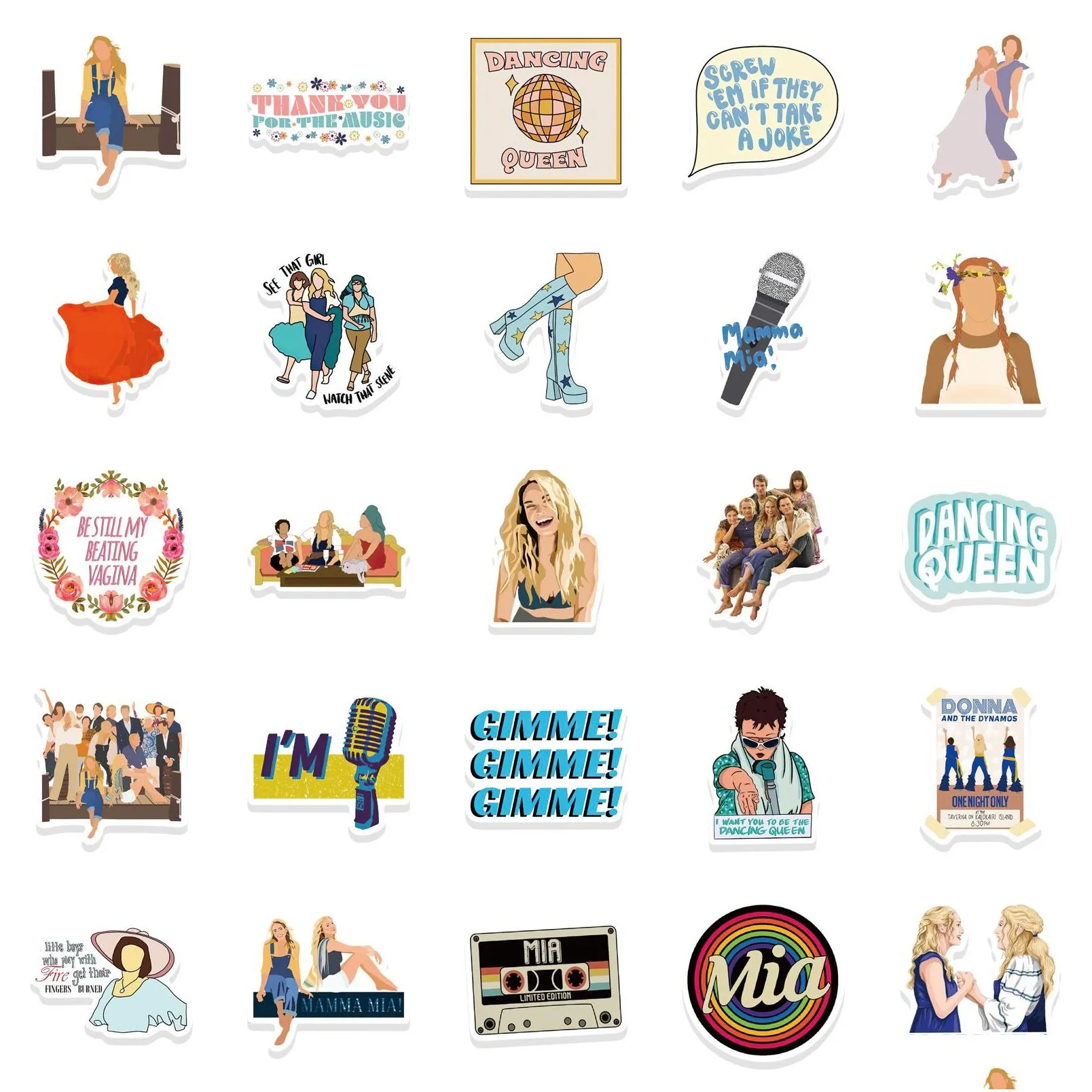 50pcs song and dance movie sticker mammamia stickers graffiti kids toy skateboard car motorcycle bicycle sticker decals wholesale