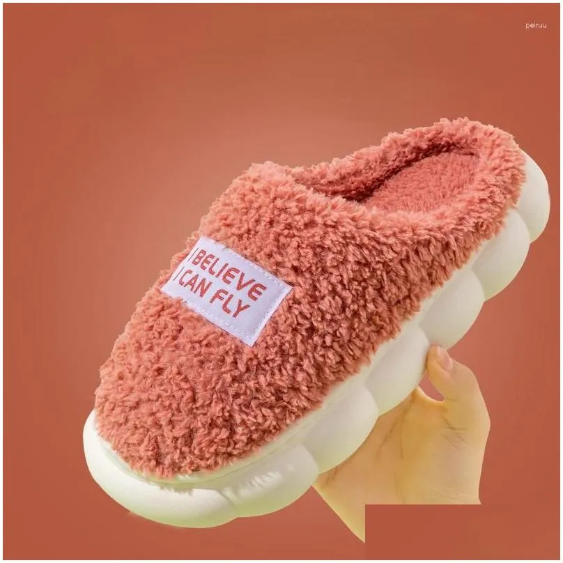 slippers household warm korean trend men winter plush indoor home thick sole soft couple anti slip durable cotton shoes