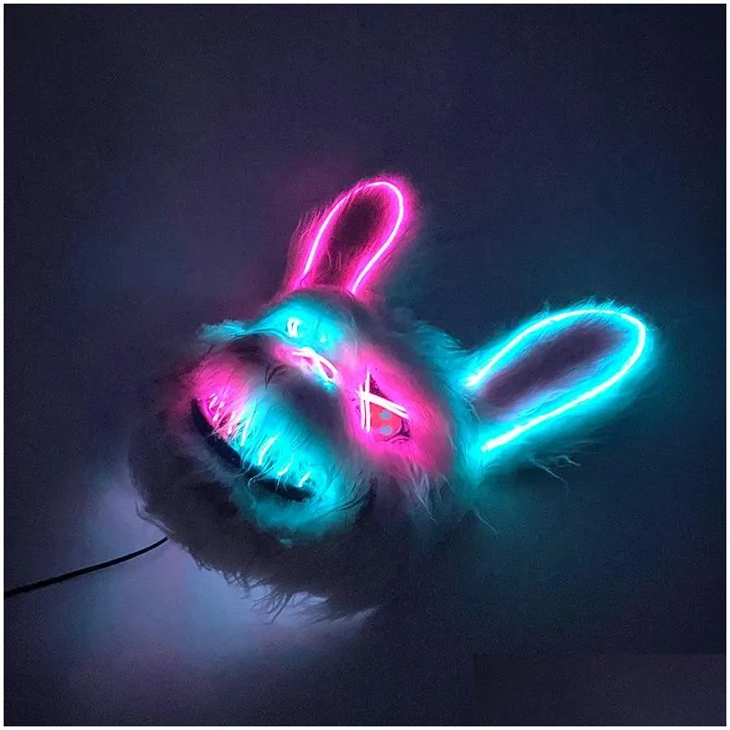 party masks design scary neon glowing party bloody rabbit cosplay bunny mask halloween carnival costume luminous props party led mask