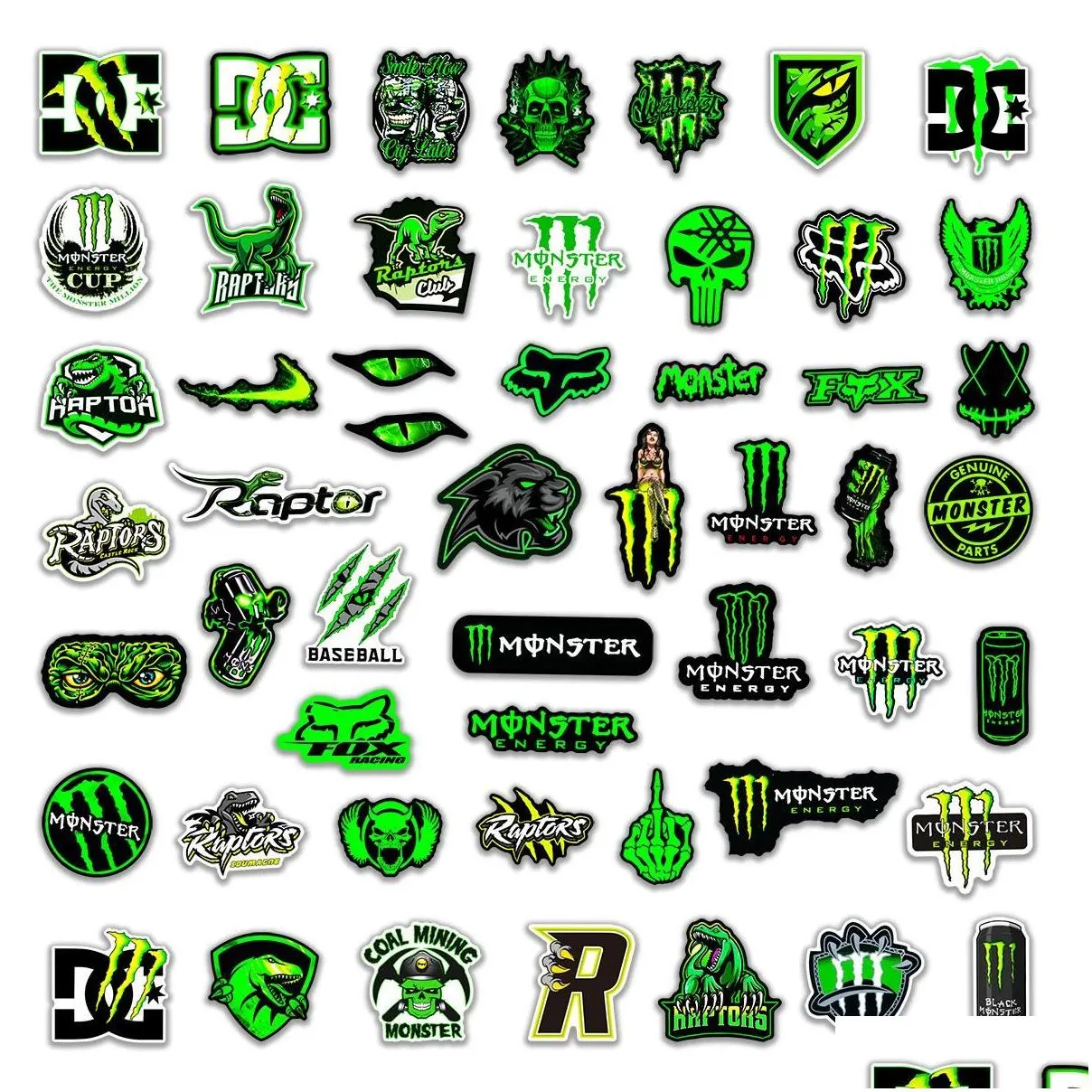 50pcs green fluorescent dazzle personality trend sticker monster hunter stickers graffiti kids toy skateboard car motorcycle bicycle