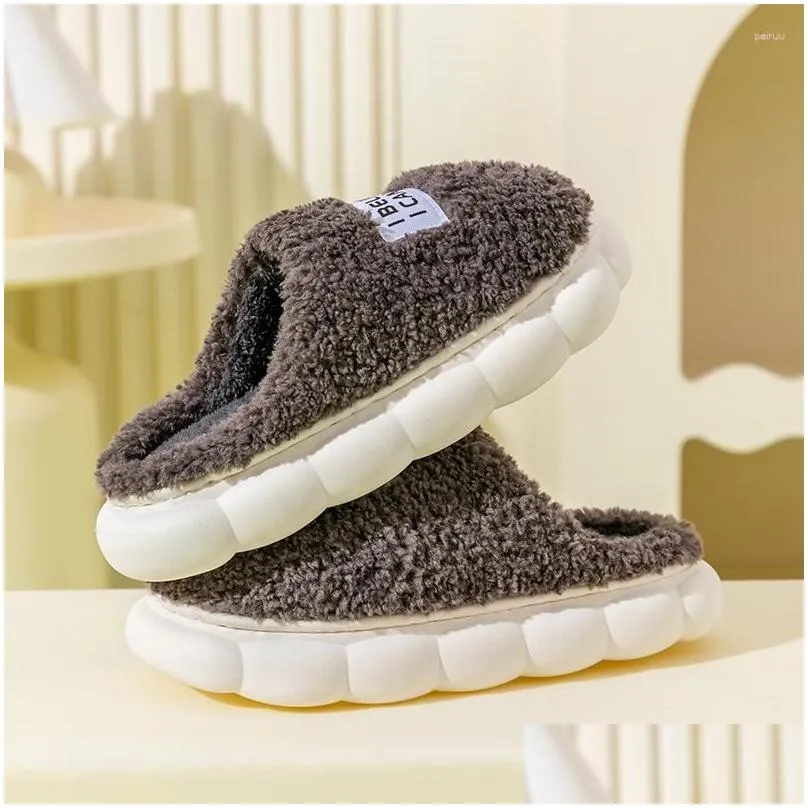 slippers household warm korean trend men winter plush indoor home thick sole soft couple anti slip durable cotton shoes