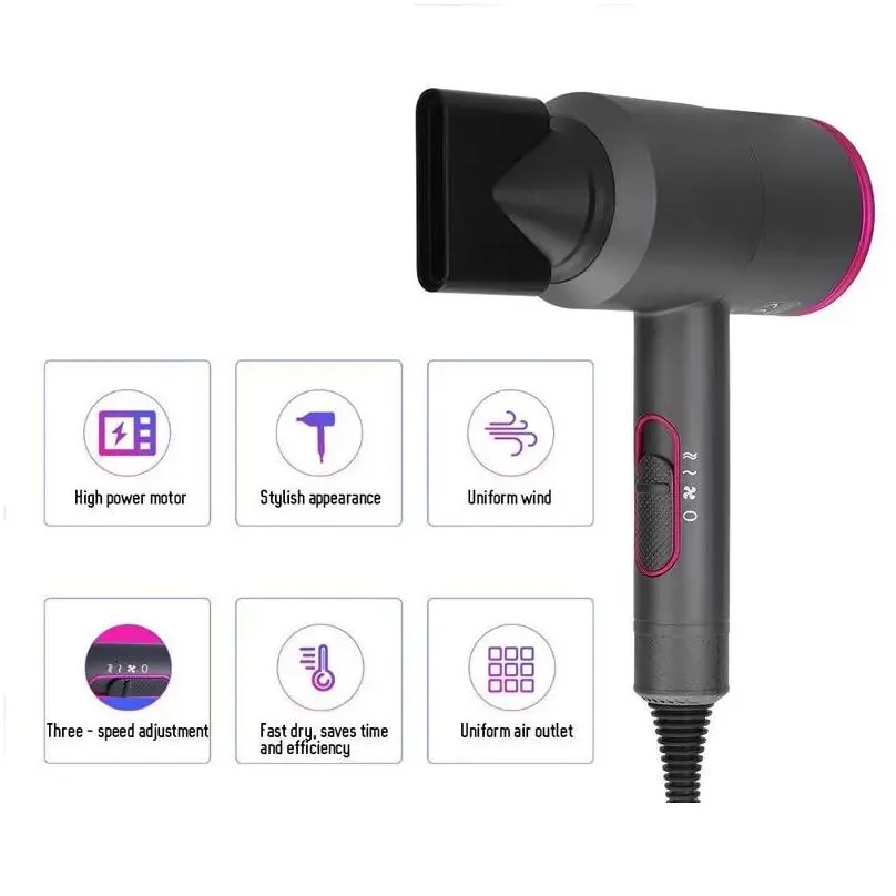 Other Home Garden Top Quality Hair Dryer Negative Ions Hammer Blower Electric 6 Styling Attachments With Gift Box Drop Delivery Dh3R6