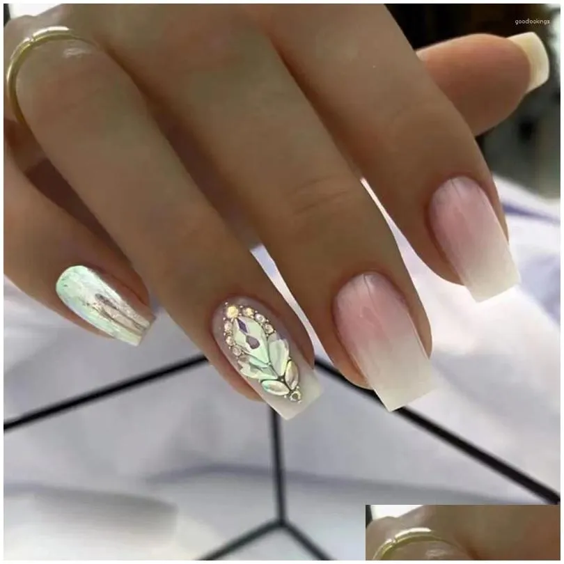 false nails 24pcs detachable full cover diy ballerina fake long french crystal