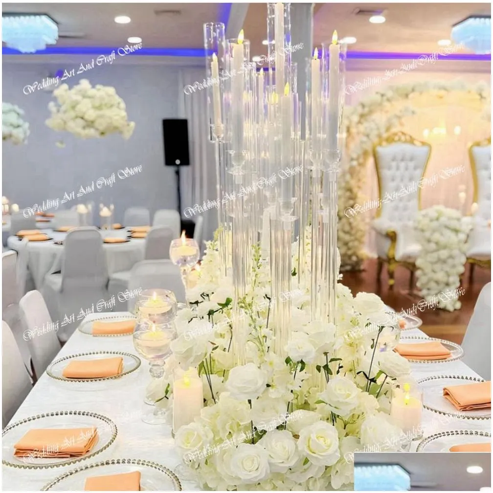 clear acrylic table flower stand wedding centerpiece cylinder clear acrylic 9 heads candelabra for wedding hall hotel restaurant flowers shaped wedding