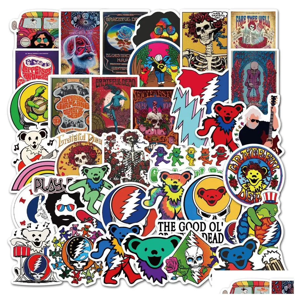 waterproof sticker 50pcs cool grateful dead stickers for car bike motorcycle laptop luggage phone case guitar vinyl decal rock music sticker bomb car