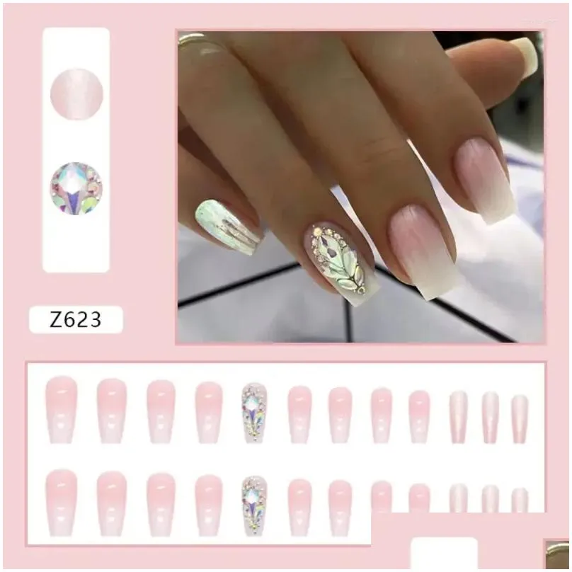 false nails 24pcs detachable full cover diy ballerina fake long french crystal