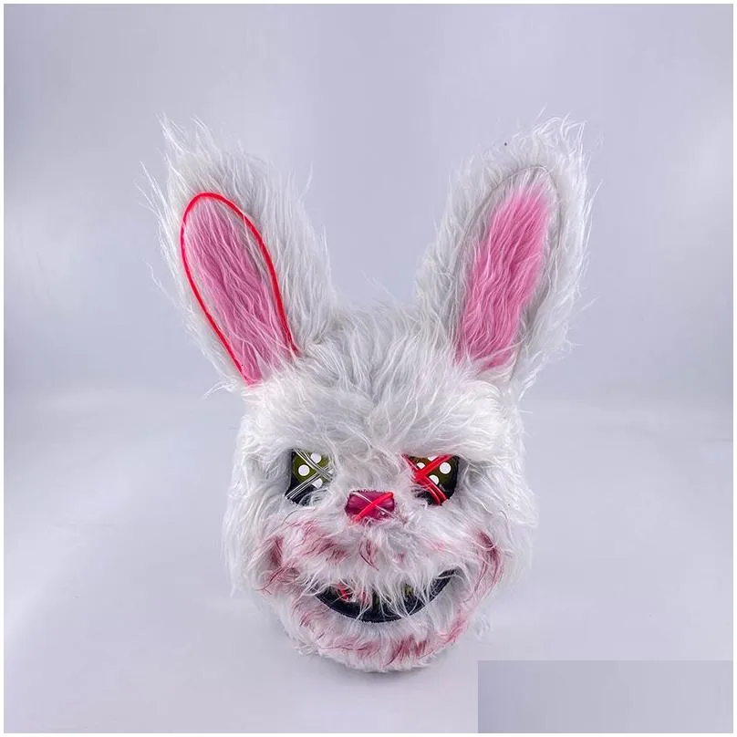 party masks design scary neon glowing party bloody rabbit cosplay bunny mask halloween carnival costume luminous props party led mask