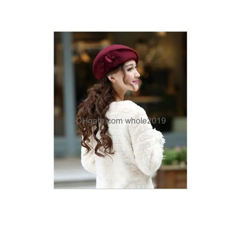 beanieskull caps fashion women beret hat for beanie female cap flower french trilby wool soft stewardess planas 230211