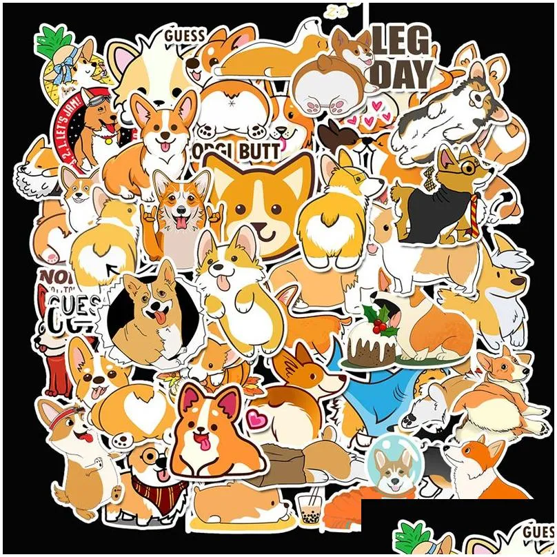 50pcs/set kawaii animal dogs corgis vsco girl waterproof stickers skateboard suitcase motorcycle children funny graffiti stickers kid