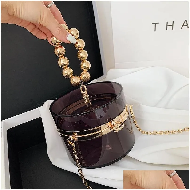 evening bags fashion transparent round women shoulder design clear pvc handbags luxury chain beading crossbody bag lady small purse