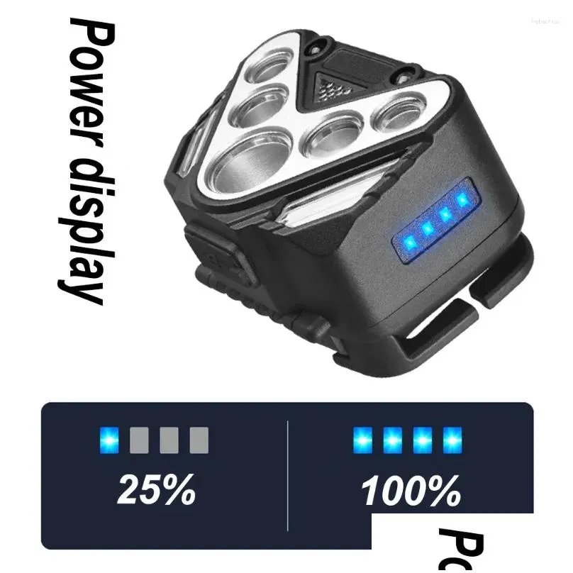 headlamps wave sensing headlamp smart led mini headlight type-c usb charging head lamp waterproof for camping night fishing running