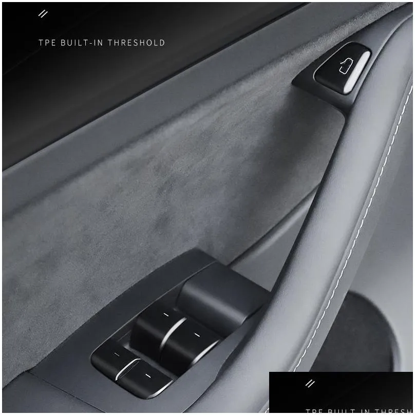 for tesla model 3 y door switch button sticker window lift panel suede cover door trim protector interior stickers accessories