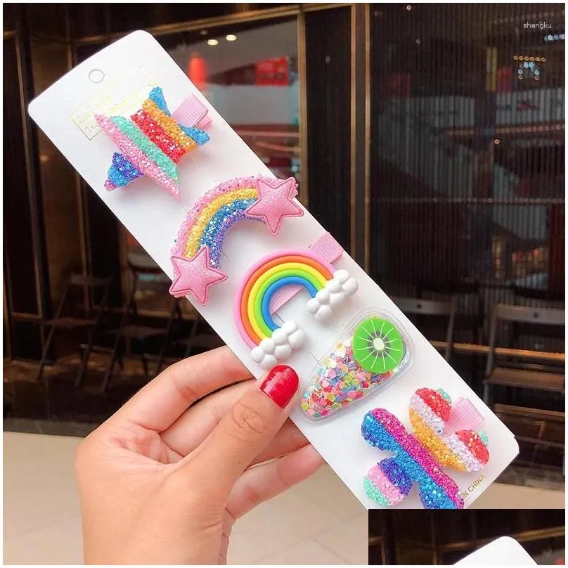 hair accessories 3-children cute color hairclip colorful rainbow clip fashion baby girl hairpin drop tslm1